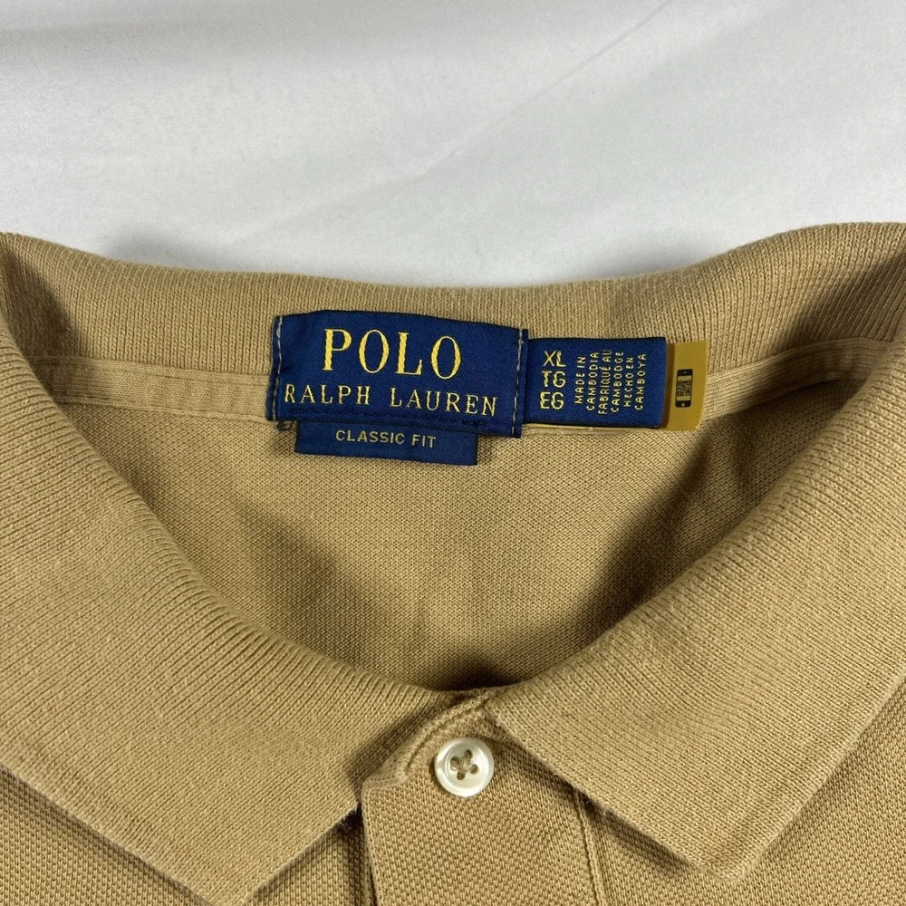 Polo Ralph Lauren Mens XL Tan Khaki Cotton Pique Short Sleeve Polo Shirt Classic